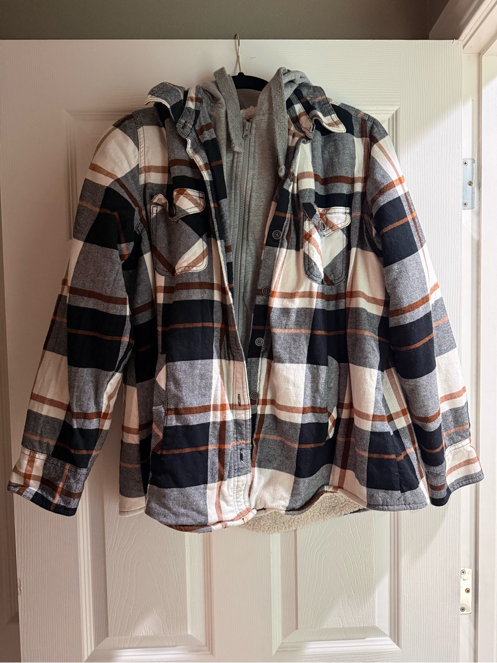 Natural Reflections Plaid Hooded Jacket - Black, Gray & Brown Winter Jacket